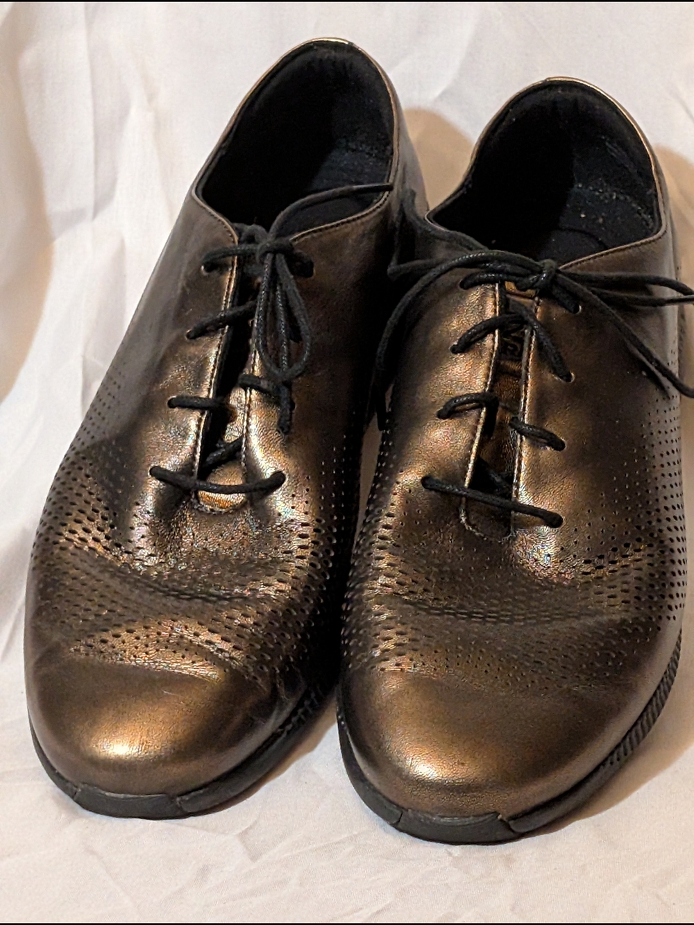 Cole Haan Copper Metallic Black Leather Lace-Up Flats